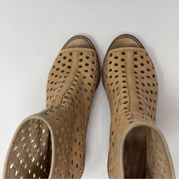 Loeffler Randall Ione Beach Tan Leather Perforated Open Toe Ankle Boots Shoes 6 - Picture 9 of 16